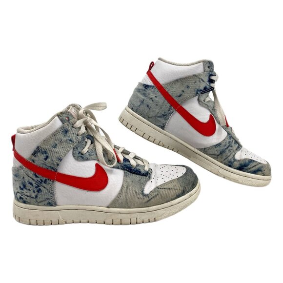 Nike Blue Red Acid Wash Denim High Top Sneakers | Size 7.5 - Picture 1 of 9